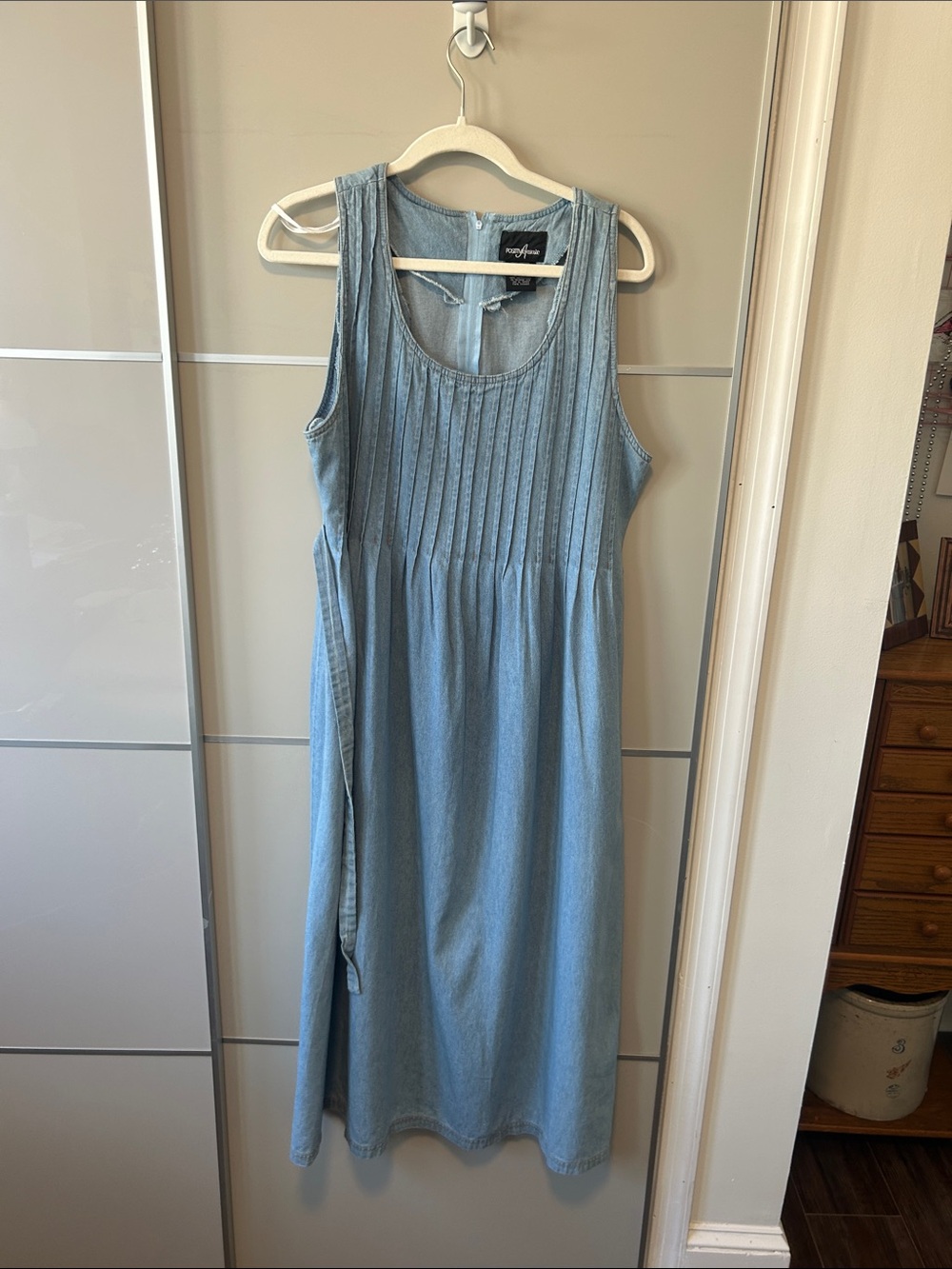 Positive Attitude 100% cotton Denim Sleeveless Midi Dress with Pintuck Bodice